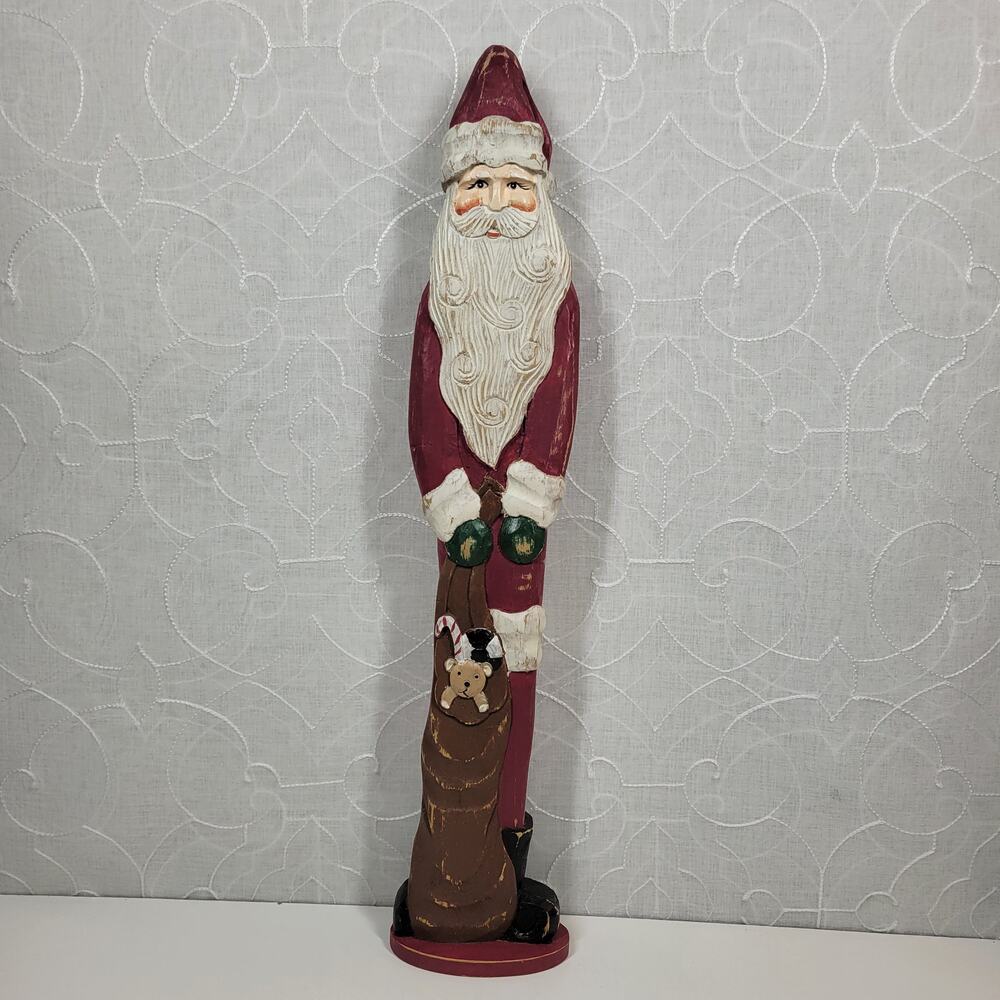 VTG Hand Carved Wooden Santa 20'' Christmas Holiday Decor‎ Hand Painted A8 0823